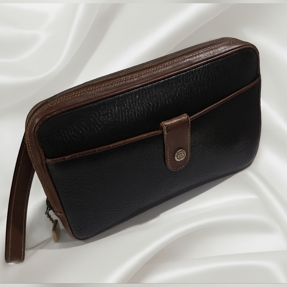 Authentic Gucci Vintage Leather Wristlet Clutch Black Brown Luxury Designer Bag